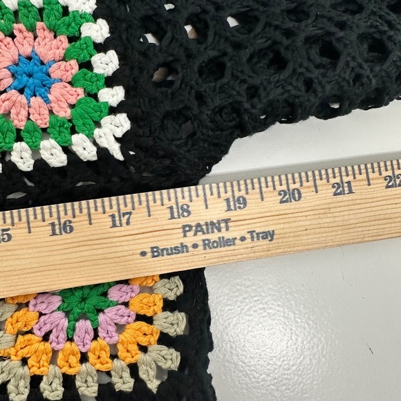 Black Crochet Granny Square Cardigan Sweater Colorful Boho Festival - Picture 5 of 6
